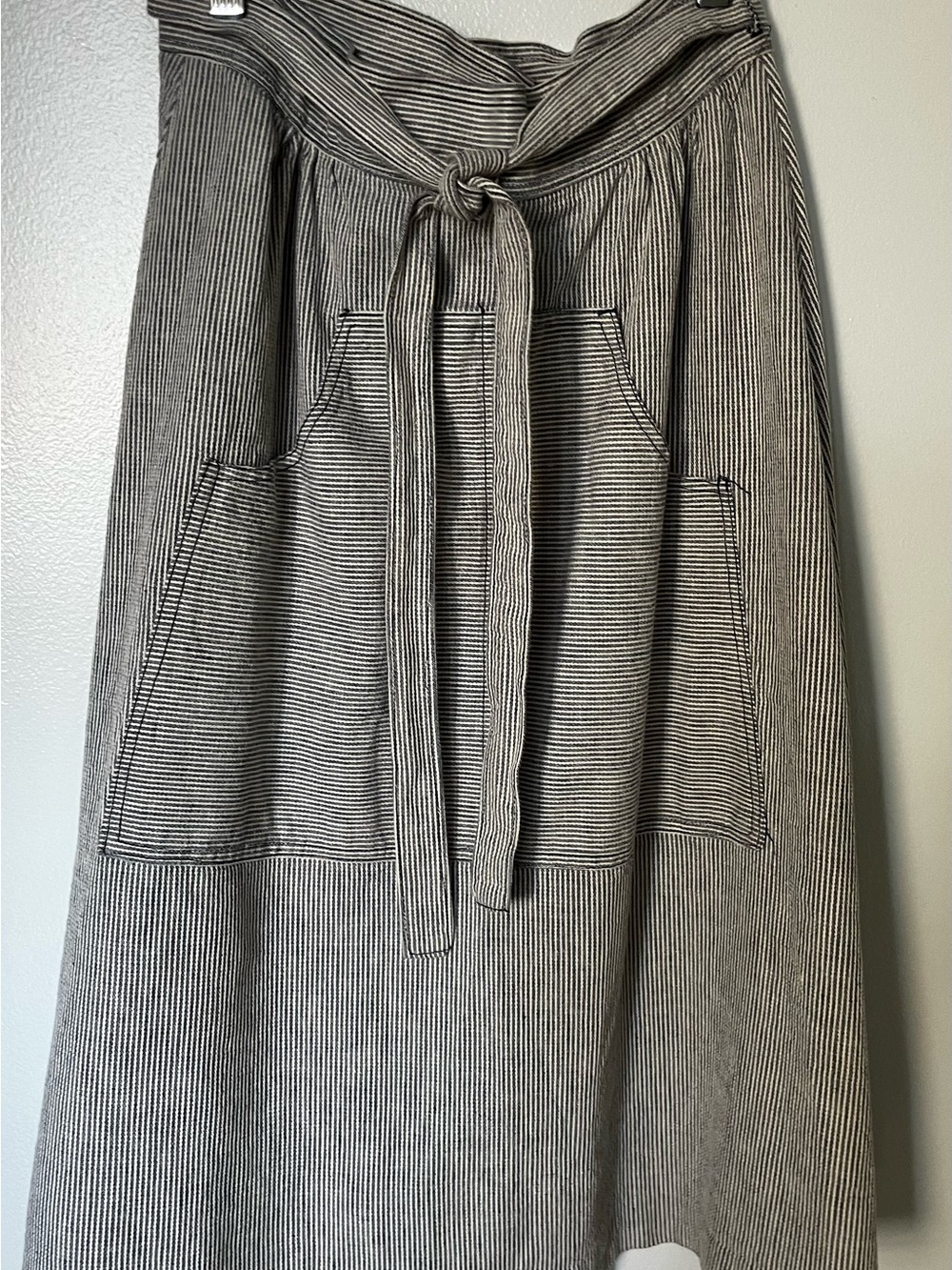 Vintage 1970’s Blue and White Striped Wrap A-Line Tie-Waist Chore Utility Skirt!